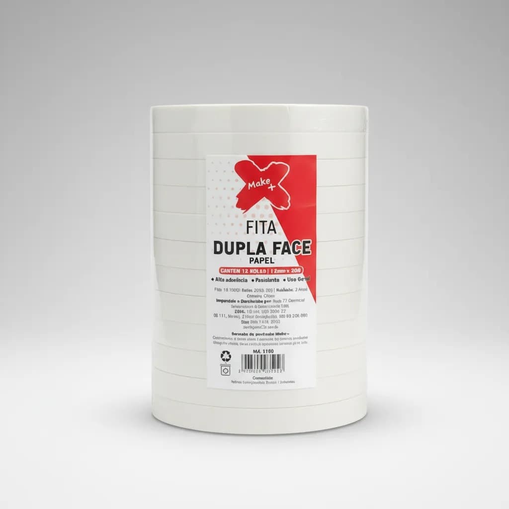 Fita Dupla Face Papel 12mm - 12 Rolos (360m Total) Alta Aderência