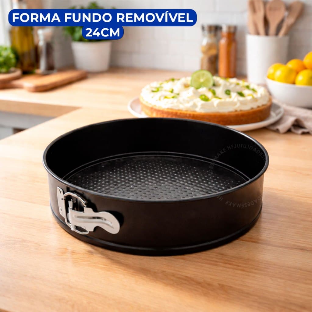Kit 1 ou 2 Formas Assadeira 24cm Com Fundo Removível Antiaderente Bolos Tortas Condução De Calor