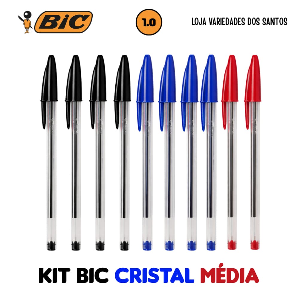 Caneta 1.0 Esferográfica Ponta Média 1.0mm | Azul Preta Vermelha | Escolar Escritório