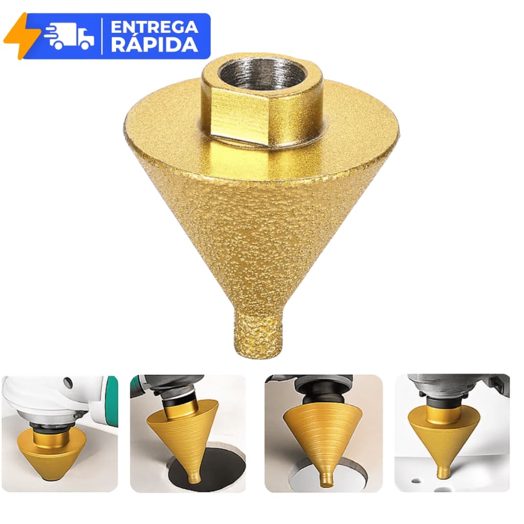 Broca Cônica Diamantada Chanfro 9-50mm M14/M10 Rosca Diamante Para Esmerilhadeira Furadeira Fura Porcelanato Moagem