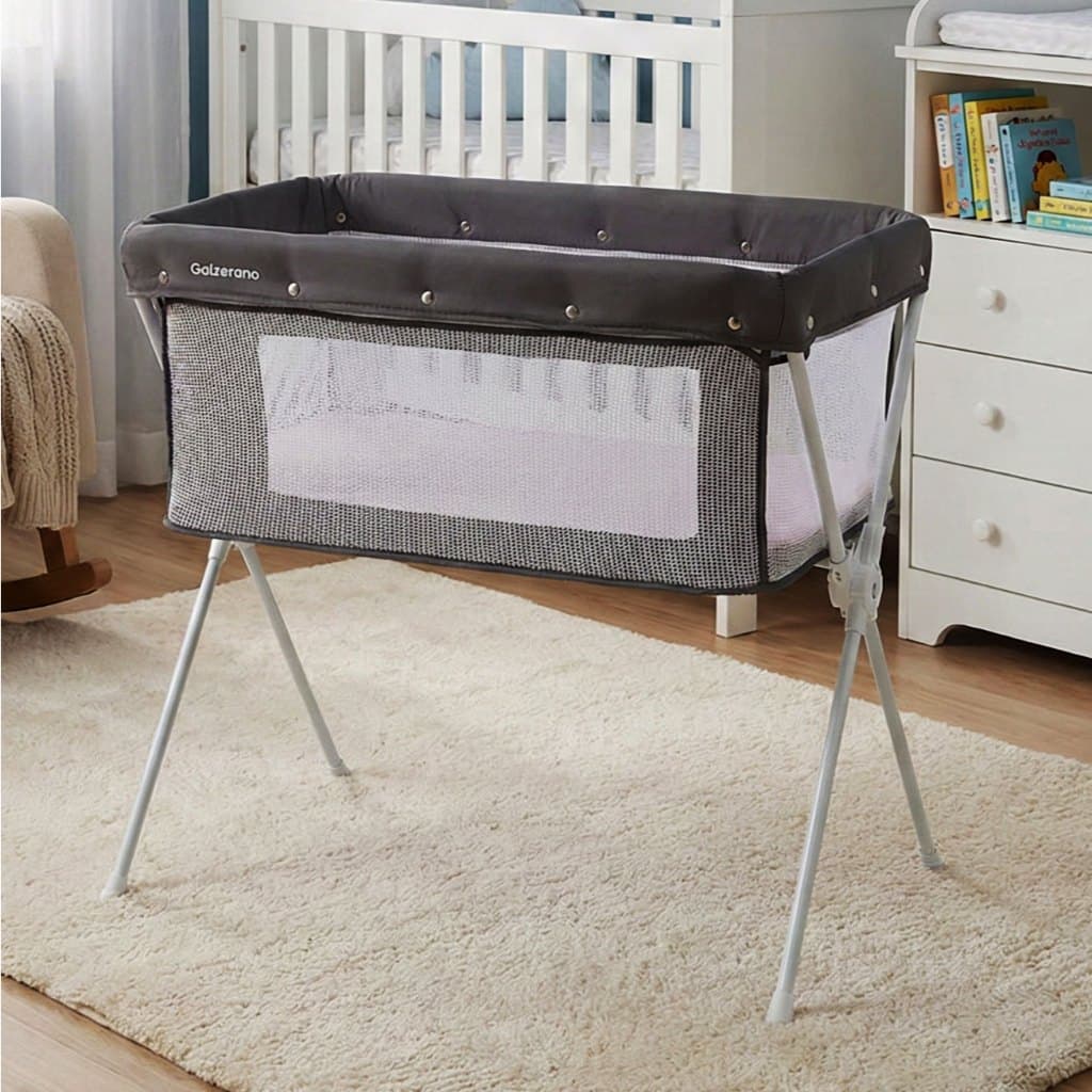 Berço Portátil Co-Leito Potátil Com Mosquiteiro Bari Premium Grafite Rosa Galzerano