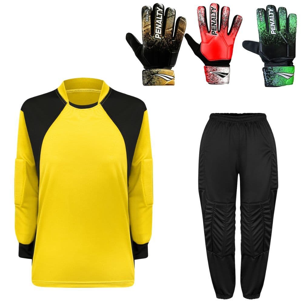 Kit de Goleiro Infantil Camisa + Calça Acolchoada + Luva Penalty