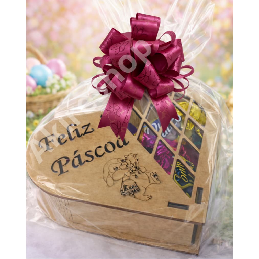 Páscoa Cesta de Chocolate Coração em MDF Lembrancinha Pascoa Coelho
