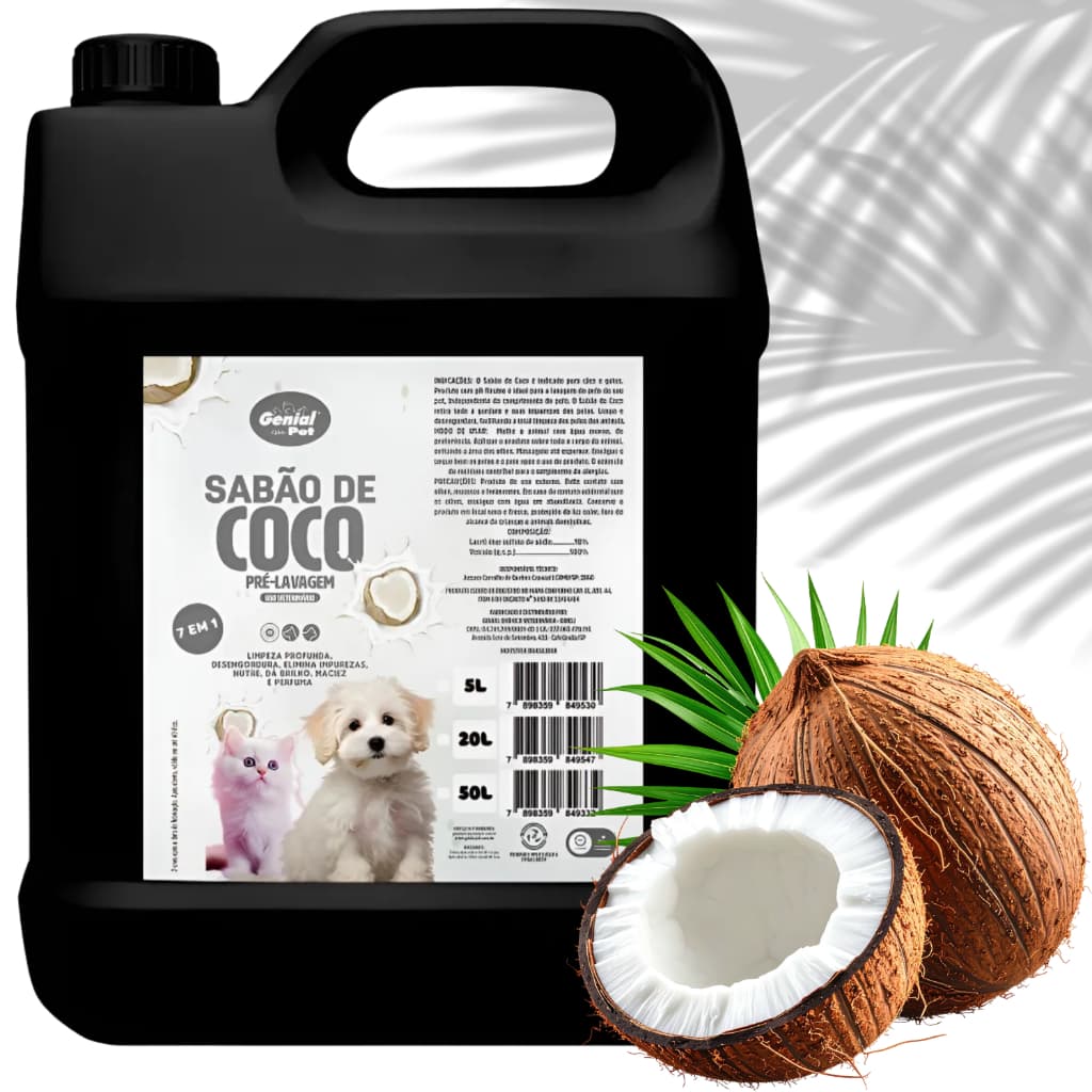 Sabão de Coco Pré Lavagem Banho e Tosa original Genial Pet  - Limpeza Profunda e Hidratante - 5 Litros