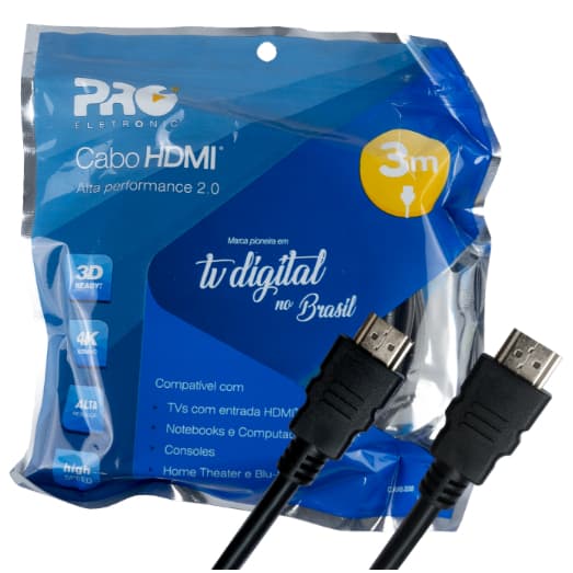 CABO HDMI 4K ULTRAHD 3D VERSAO 2.0 3M PROELETRONIC