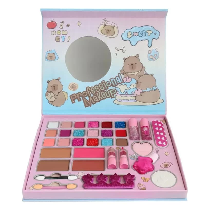 Maquiagem Infantil Completa Maleta Kit Capivara Com espelho Presente para Meninas Aniversário