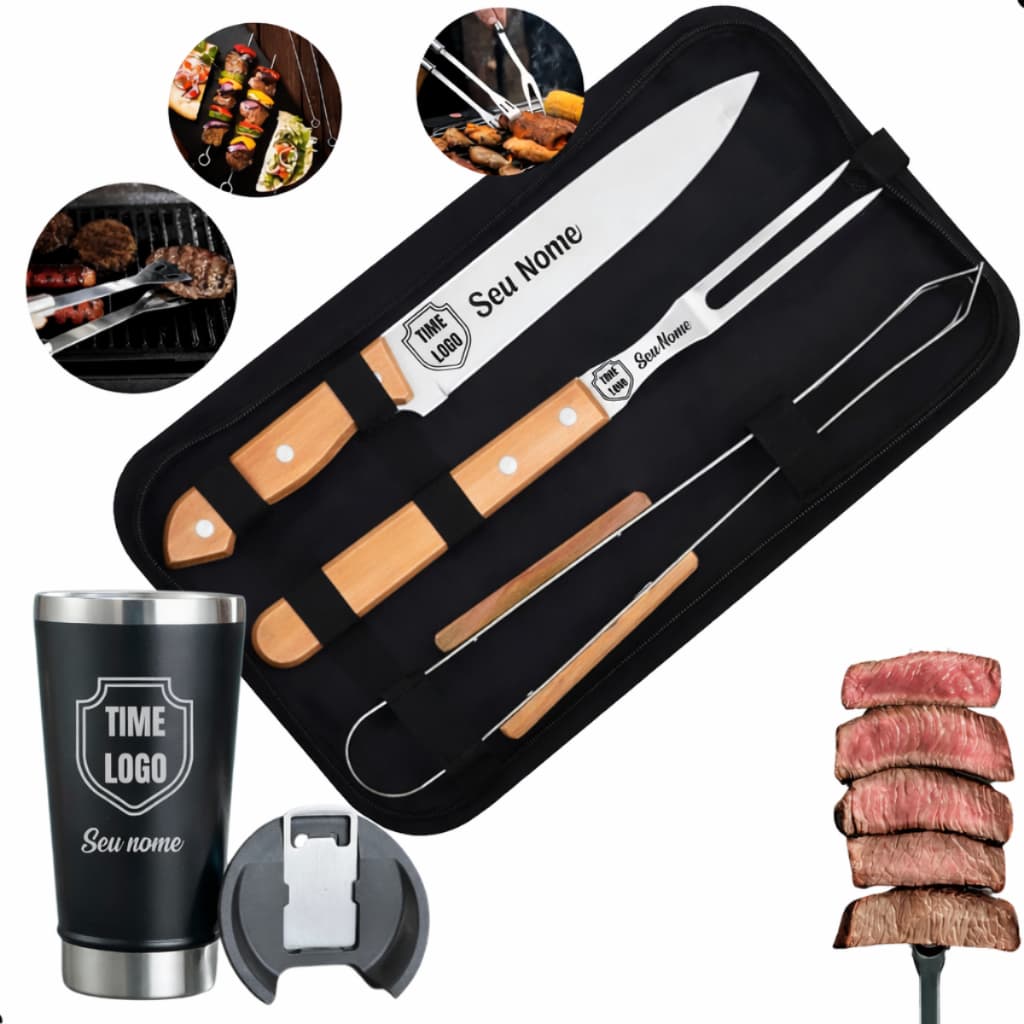 Kit Churrasco 3 peças + Copo Térmico Personalizados - ÚLTIMAS UNIDADES
