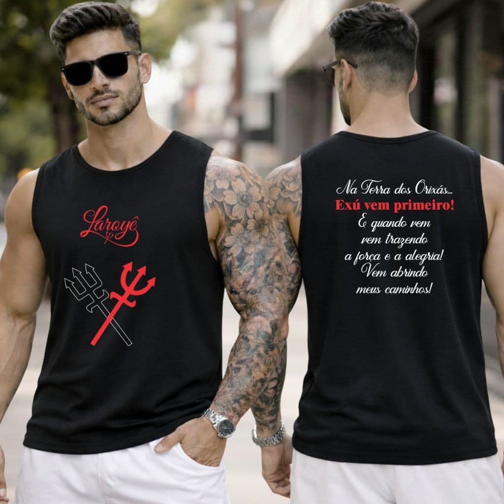 Regata Masculina Machão Umbanda/Candomblé Saudação Exu Laroyê Orixás