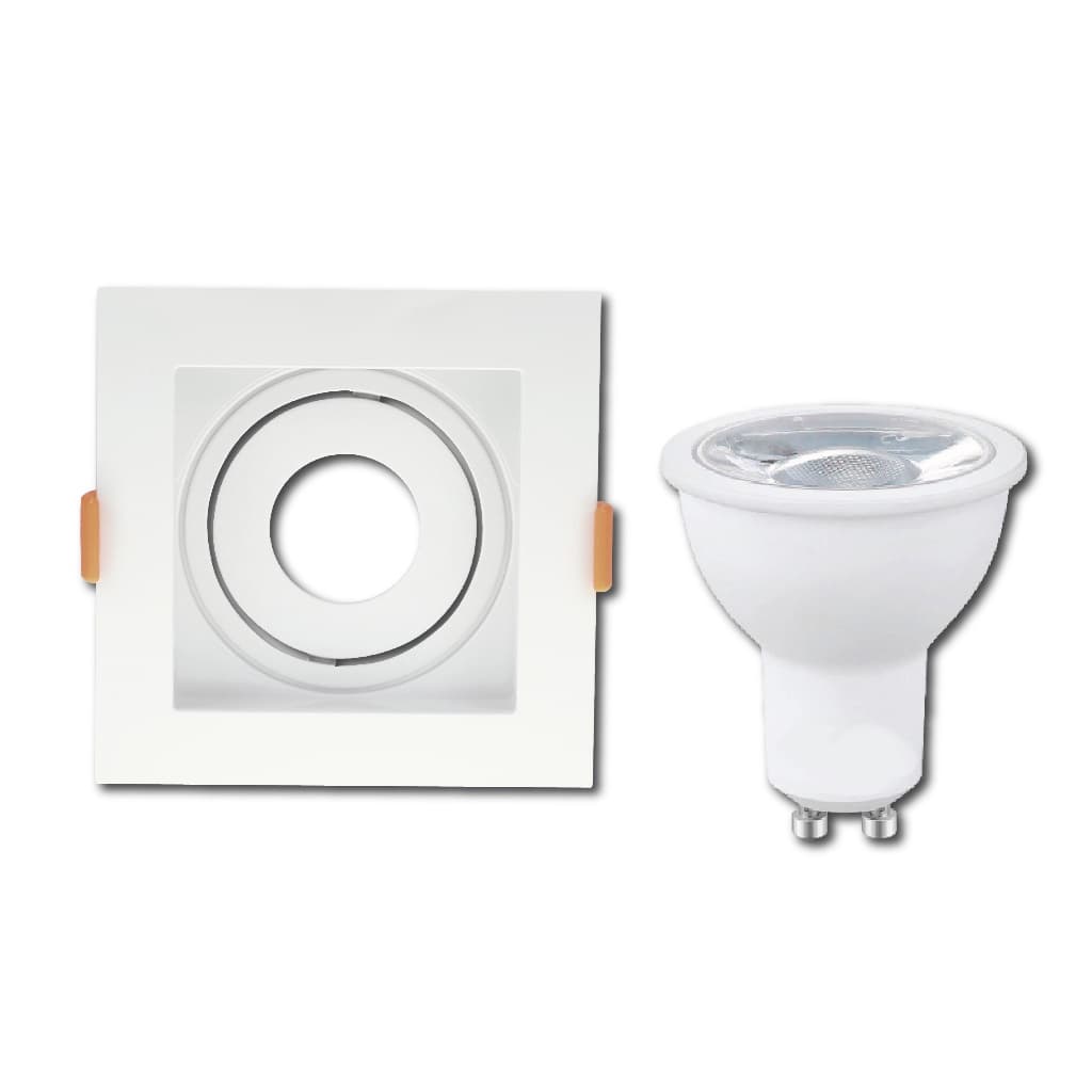 Kit 5 ou 10 Spot Recuado Branco mais lampada Dicroica 7w Mr16 com Soquete gu10 Embutir Quadrado