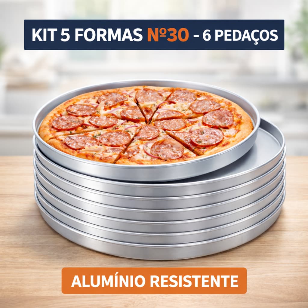 Kit 5 Formas Pizza 30CM Em Alumínio Bandeja Grande Assadeira Pizzaria Forno