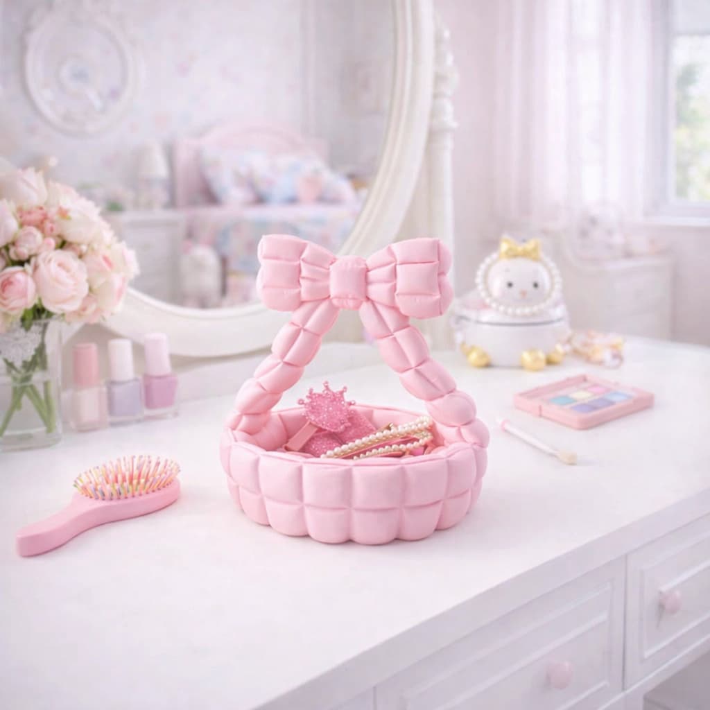 Cesta Decorativa com Laço Bow para Pequenos Itens - Organização e Decoração de Quarto - Organizador