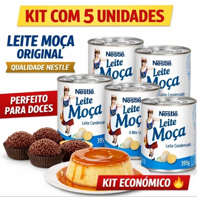 Kit 5x Leite Moça Original 395g – Leite Condensado Nestlé | Perfeito para Doces e Sobremesas