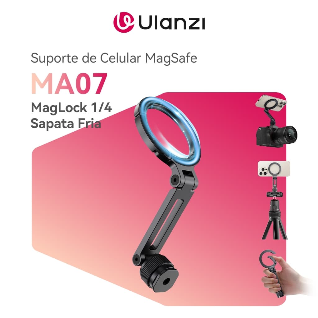 ULANZI MA07 Suporte MagSafe Magnético para Tripé, MagLock 1/4” Cold Shoe, iPhone 16/17