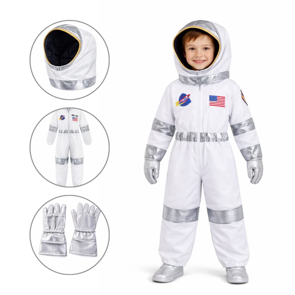 Fantasia de Cosplay Astronauta Menino Infantil Luxo Completa 3 pçs Macacão Capacete Luvas Completa Nasa Lua Aniversário