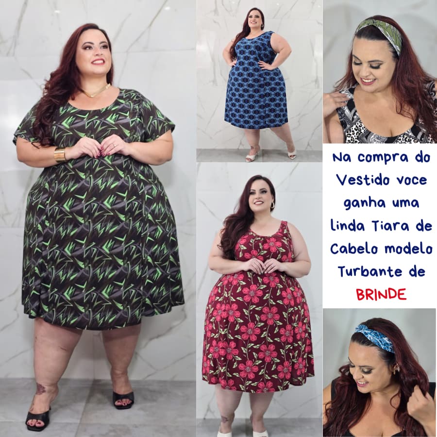Vestido Manga e Regata Plus Feminino Moda Jovem Fresquinho G5 e G6