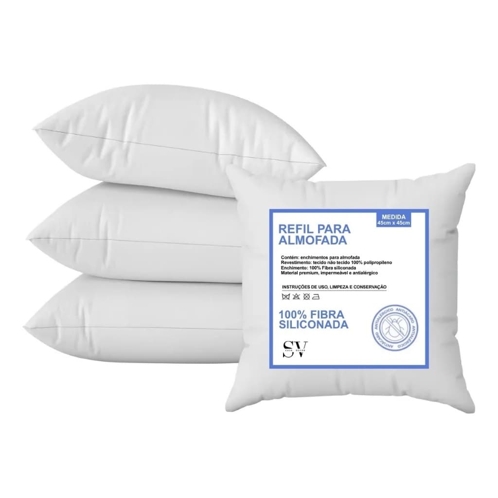 Kit Refil de Almofadas Enchimento Fibra Siliconada Cheias com 2 4 6 8 10 12 Unidades Tamanho 45x45