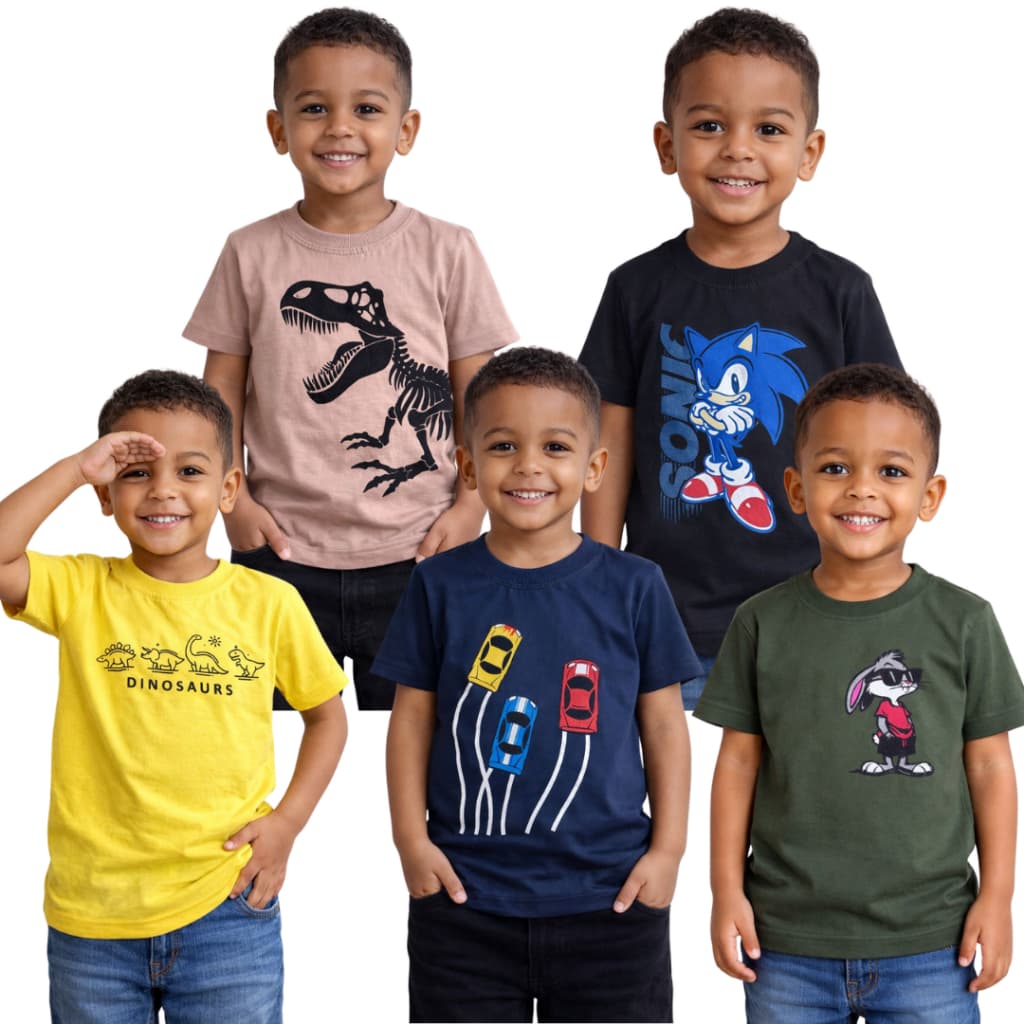 KIT COM 2, 3 e 4 PEÇAS Camiseta Infantil Masculino Criança Básica – Moda Menino  Algodão  Estampada Personagens