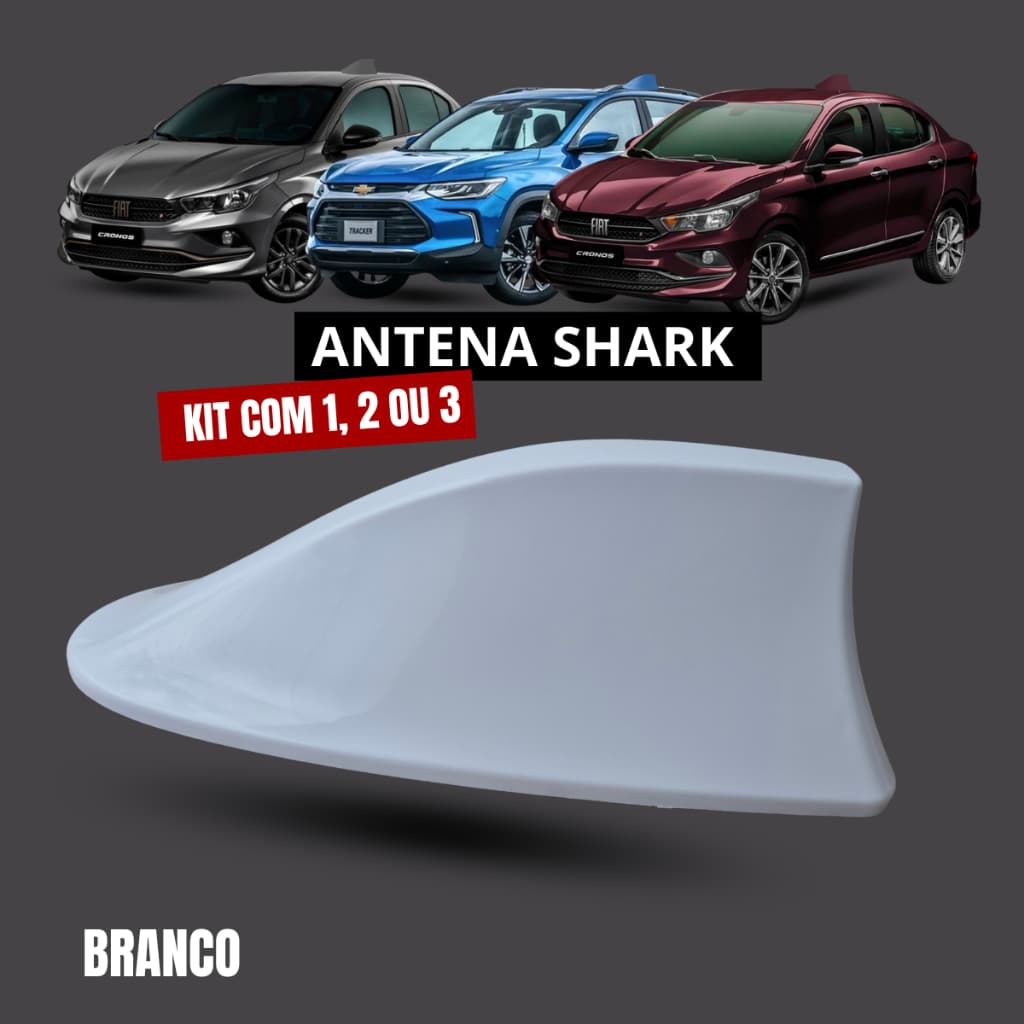 KIT 1, 2 ou 3 Antena Shark Automotiva BRANCA Teto Carro Universal Design Esportivo Rádio AM/FM