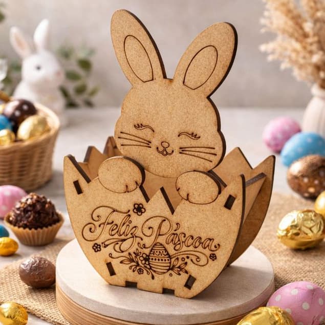 Kit Cesta de Páscoa Decoração Coelho Porta Bombom em MDF Artesanato Caixote Mdf 3mm