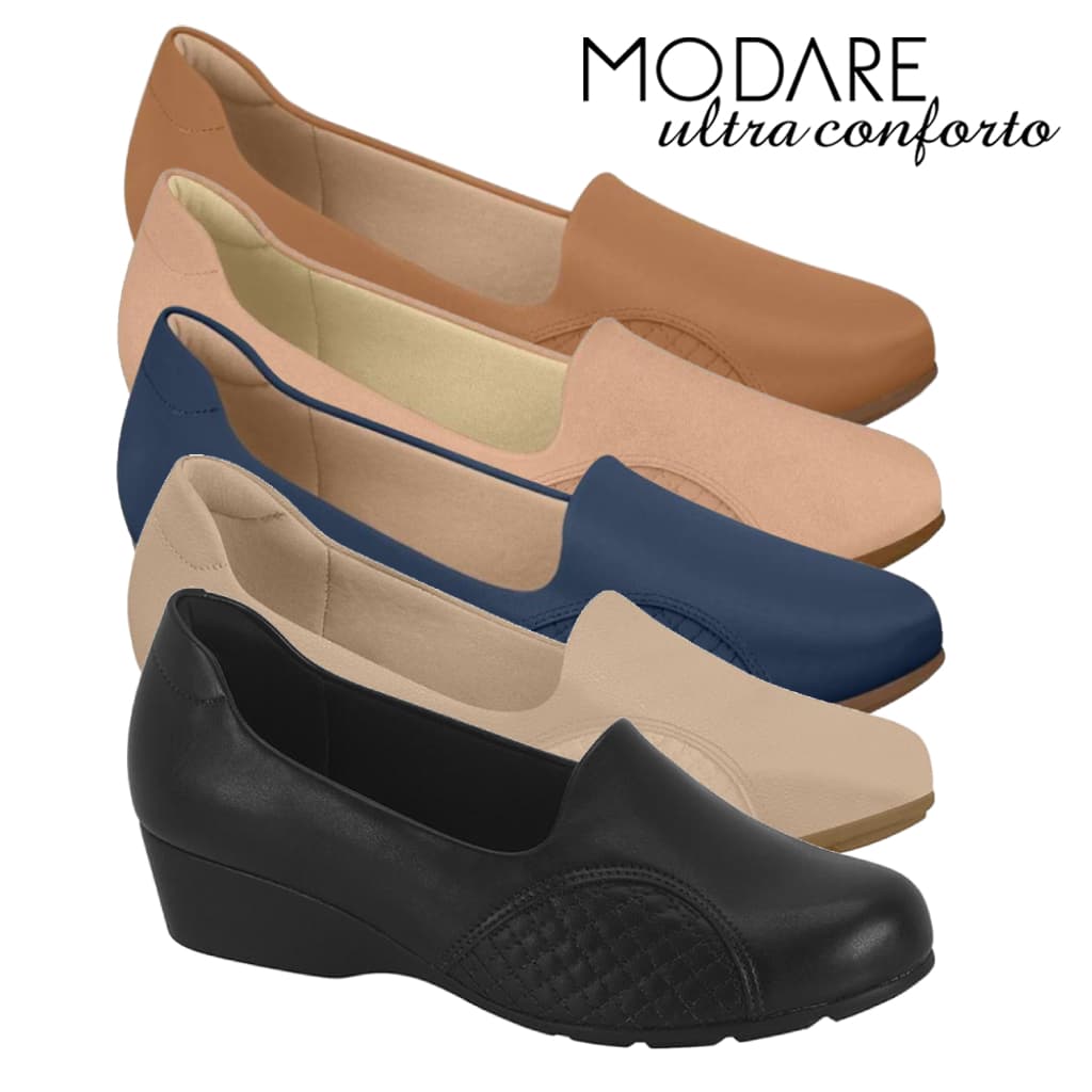 Sapato Feminino Modare Salto Grosso Anabela Joanete Esporao Bico Redondo Confortável Original