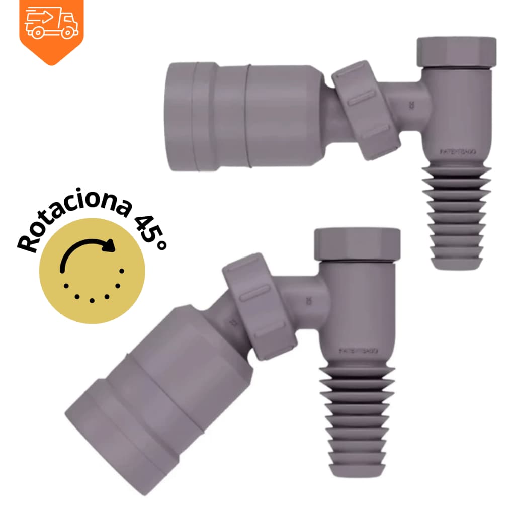 Adaptador Articulado 45° Máquina De Lavar Blukit Com Retenção Anti Cheiro E Espuma