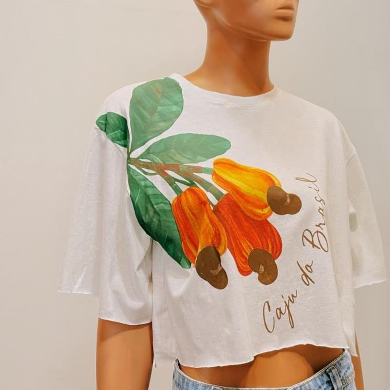 Cropped Feminino Caju Verão estilo Casual Oversized  100% Algodão