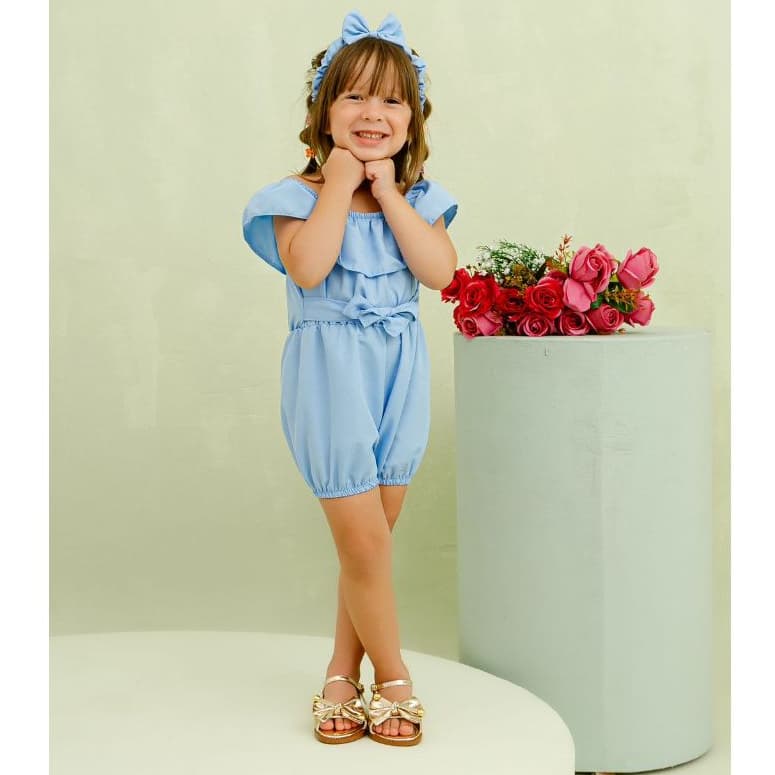 Macaquinho Infantil Menina + Tiara | Roupa de Menina 1 a 3 Anos