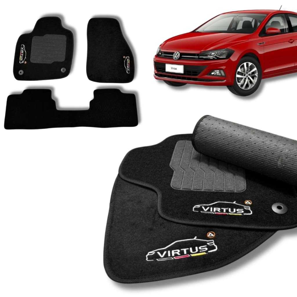 Jogo Tapete Premium Carpete Volkswagen Virtus Personalizado Preto