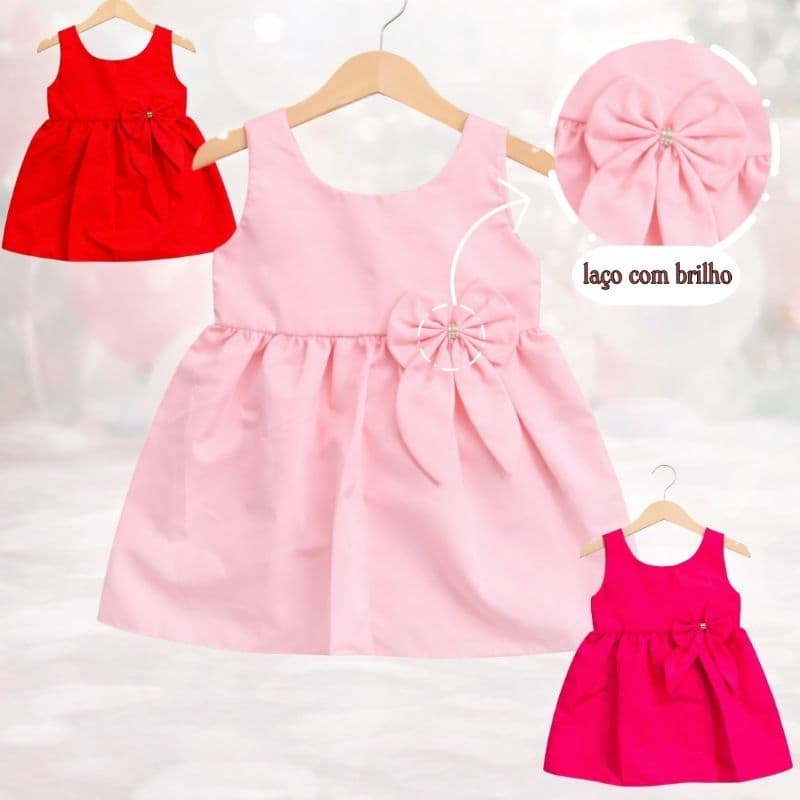 Vestido Bebe Festa Luxo 3 a 6 meses Laço Princesa Menina Casamento Aniversário Liso Bebe Reborn