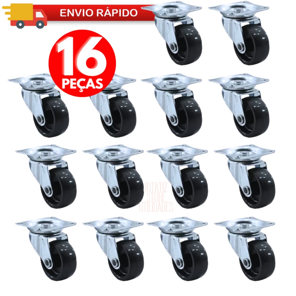 Conjunto Rodinhas 16/ 12/ 08 Rodas 3,2Cm Rodízio Giratório Rack Móveis Vasos Anti Ruído Risco Guarda Roupa De Casal