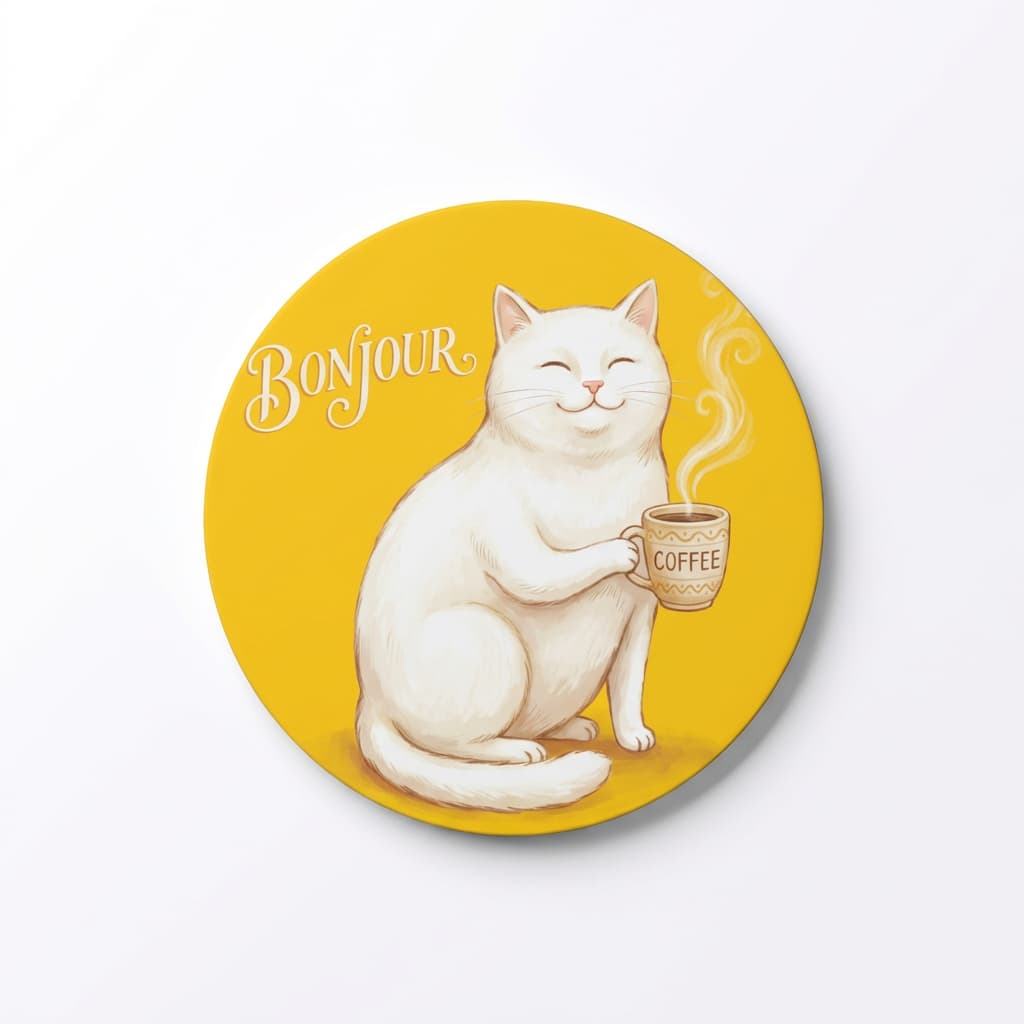Placa Decorativa Cantinho Do Café Gato Bonjour - Quadro Gato Café Bon Jour