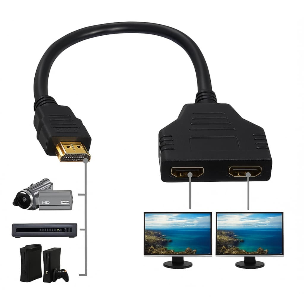 Cabo Hdmi Divisor Splitter Duplicador Y 1 Macho Para 2 Fêmea - Conecte 2 Tvs Em Alta Definição 1080p