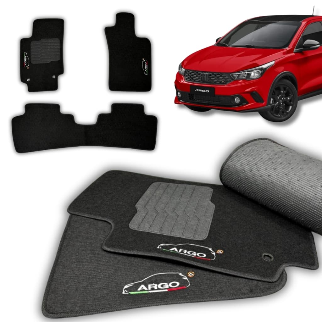 Jogo Tapete Carpete Premium 3 Peças Fiat Argo Personalizado Preto