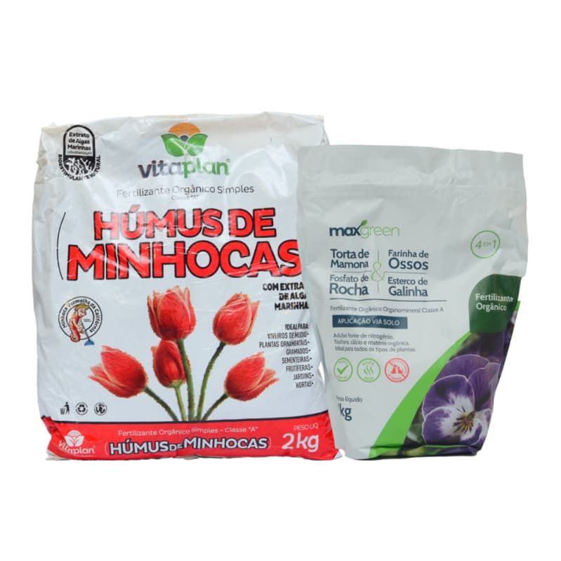 Fertilizante Humus De Minhoca 2kg + Fertilizante 4 Em 1 Maxgreen 1kg