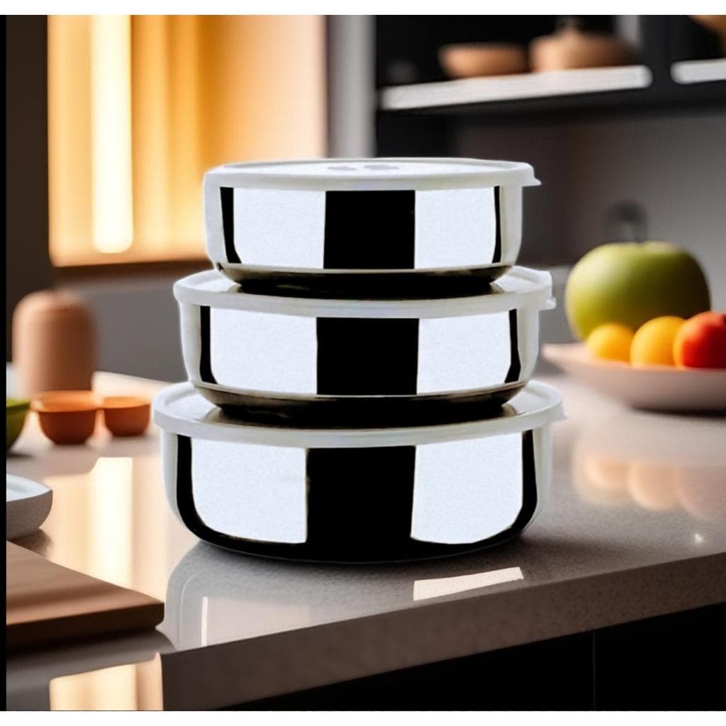 Conjunto Jogo de Potes Inox Amaral Com Tampa Plástica 3 Unidades 250 400 e 650 ml