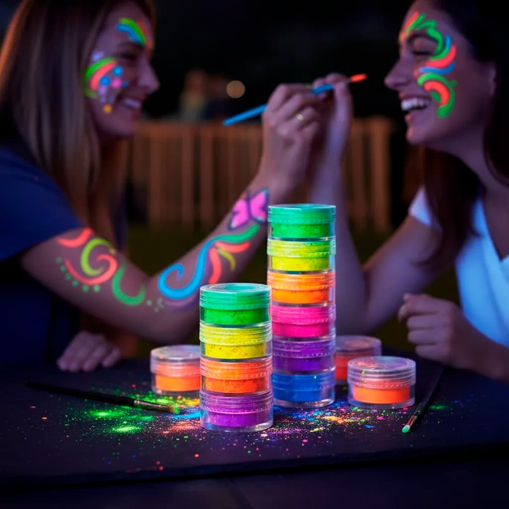 6 Cores de Sombras Pigmento Neon Colorido Em Pó - Maquiagem Facial Carnaval Festa Neon Infantil Glow