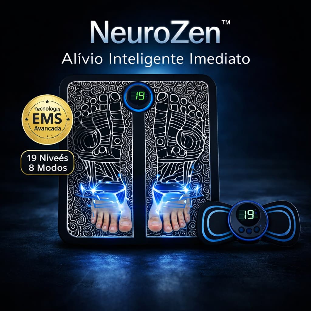 NeuroZen™ Massageador Elétrico EMS para Pés Pernas 19 Níveis 8 Modos Recarregável USB Alívio de Dor