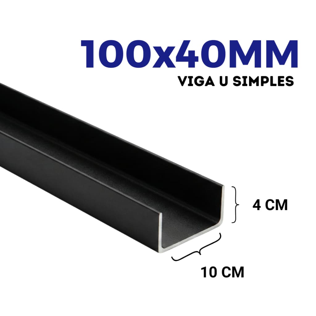 Viga U Simples 100 X 40 MM (10x4cm) - Escolha o Comprimento 2mm Espessura