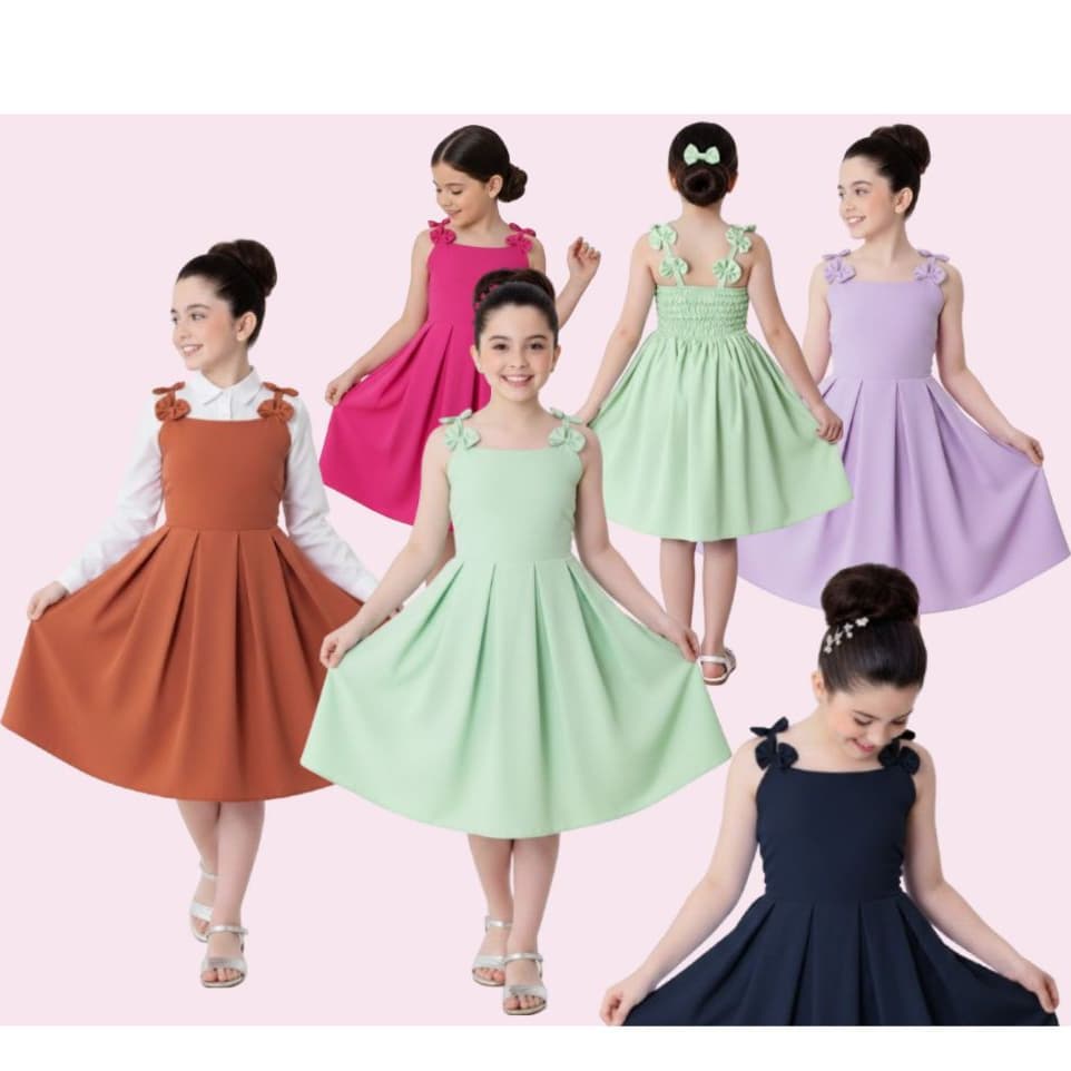 Vestido Infantil Menina Saia Rodada alças com laços aniversario festa casual