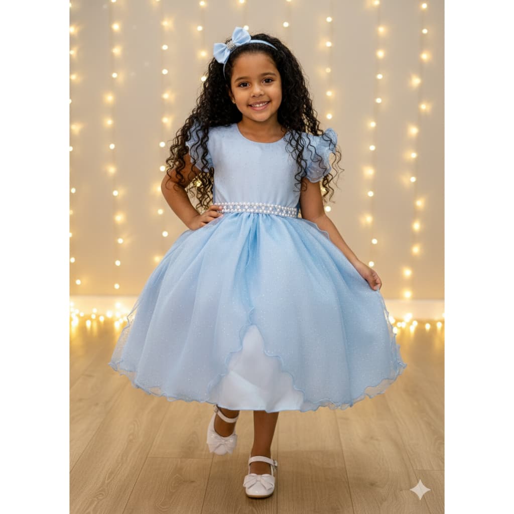 Vestido Infantil Azul Claro Brilho Florista Formatura Princesa Daminha