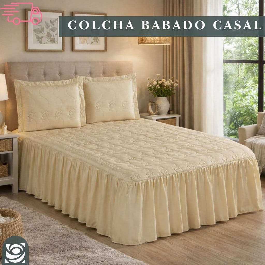 Colcha Casal Bordado 03 Peças com Babado Varias Cores