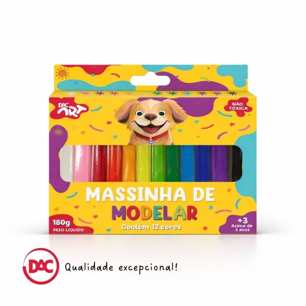 Massinha de Modelar Não Tóxica 12 cores Base de Amido Infantil Escolar DAC