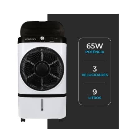 Climatizador Evaporativo Cli09 Ventisol 9 Litros Gelo Filtro Colmeia Portátil Silencioso 65w