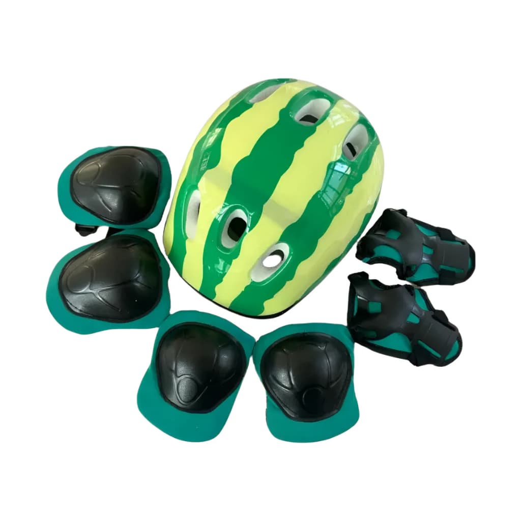 Kit Infantil Capacete De Bike Joelheira Cotoveleiras Proteção Patins Skate Bicicleta Verde Melancia
