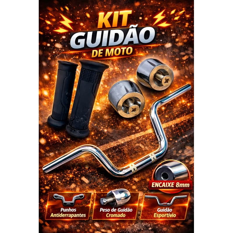 Guidão Cargo + Peso Pcx Cromado + Manopla Riscadinha Mod Universal
