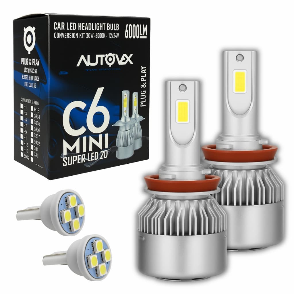 Kit Lâmpadas Super Led C6 Mini + Pingo T10 Carro Caminhão H1 H3 H4 H7 H11 H16 H27 HB3 HB4 - Lâmpadas