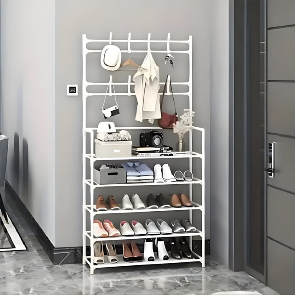Organizador Multiuso 5 Prateleiras Branco / Preto Para Sapatos Roupas e Objetos