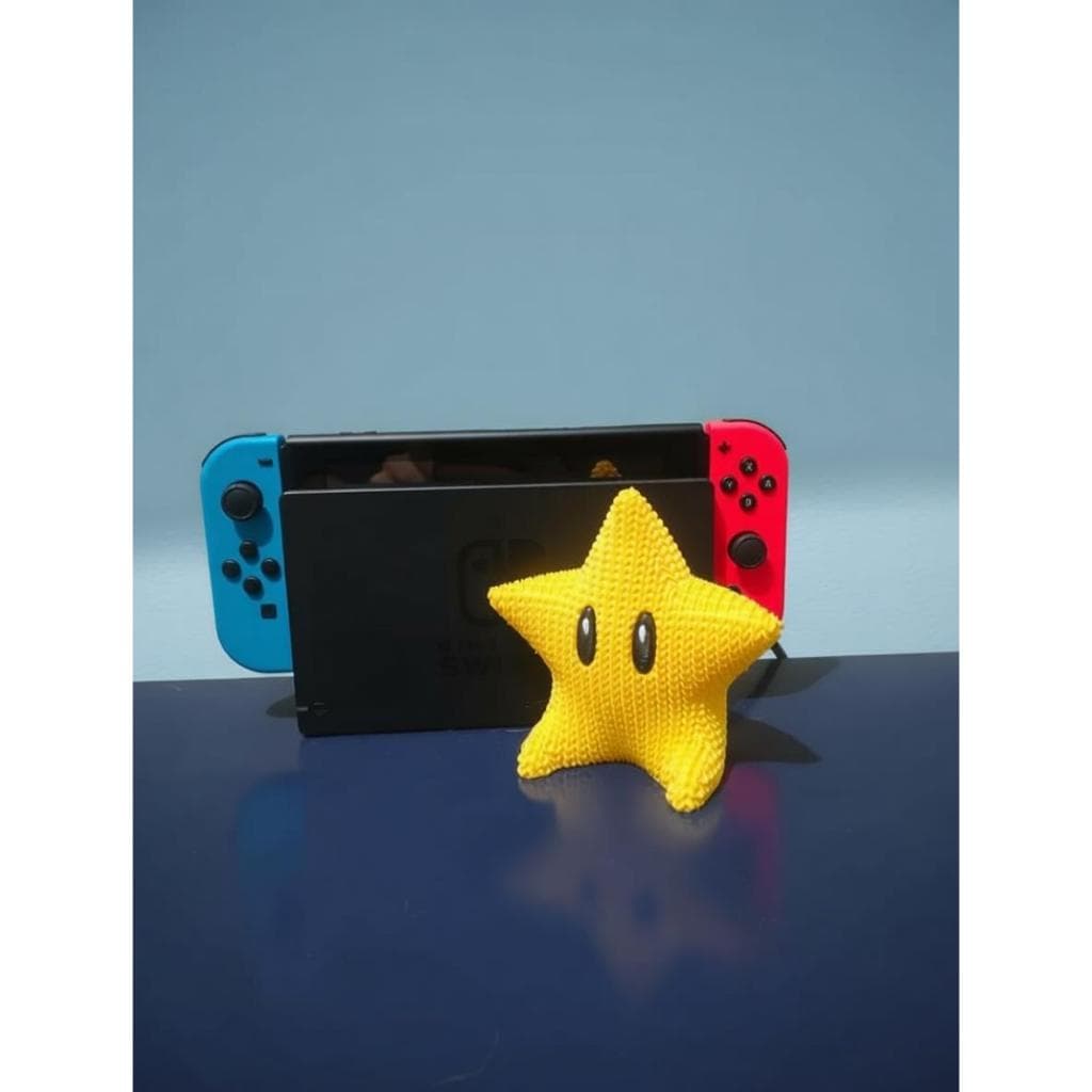 Estrela Decorativa do Super Mario em Estilo Crochê Colecionável 3D Gamer Geek