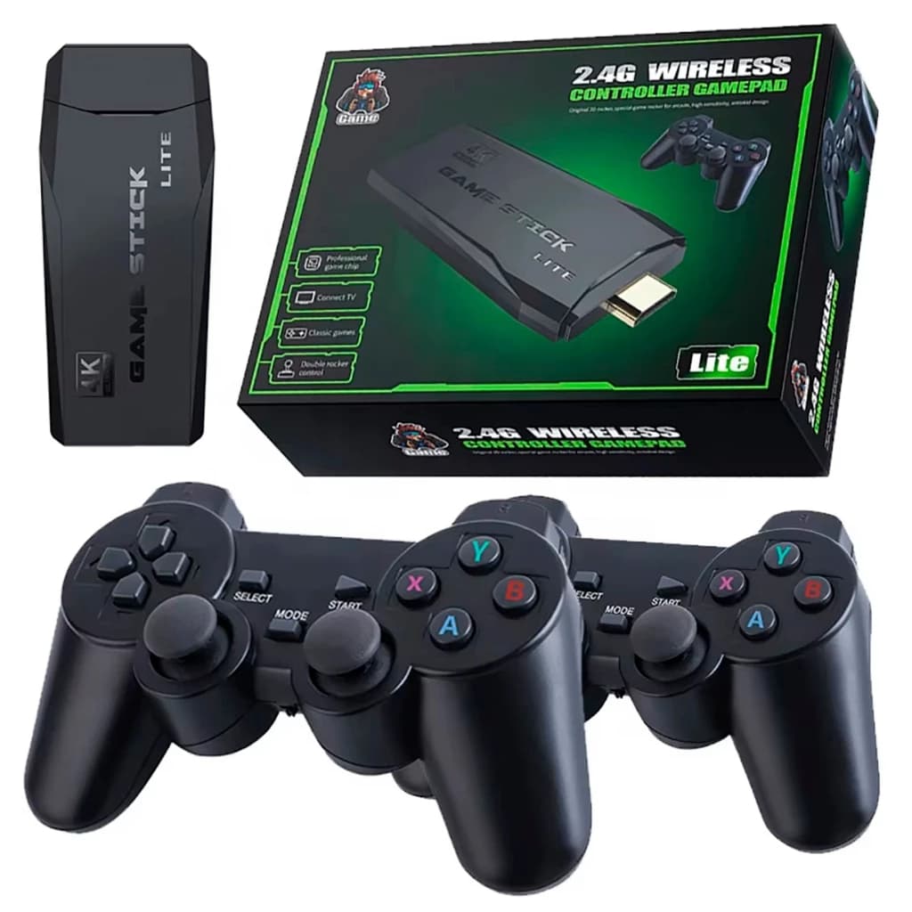 Video Game Stick 4K Com 20000/35000 Jogos 64gb 2 Controles Sem Fio Console Portatil Original