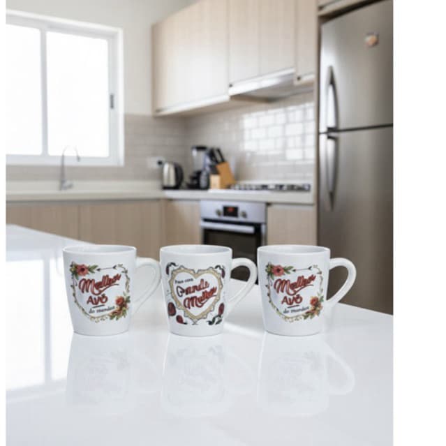 Kit Caneca Mulheres Avó 120ml Porcelana Xicara Chá Café Presente Carinhoso Dia Mulheres